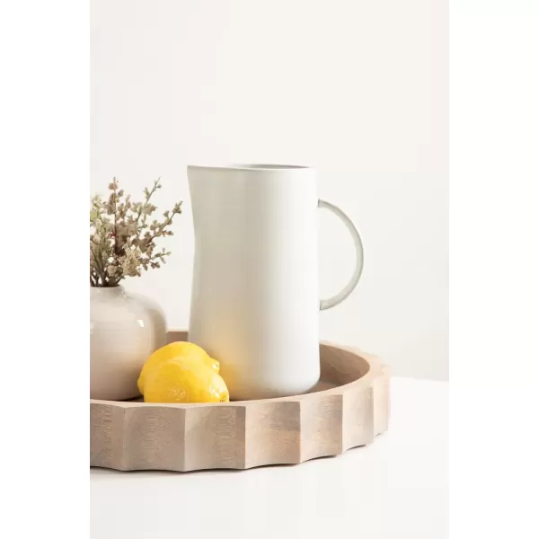 Kate and Laurel Lissi Decorative Round Tray with Wavy Design 16 Inch Diameter White Modern Scalloped Circle Serving Tray for Coffee Table Ottoman Dining Table or Entryway CatchAll TrayNatural