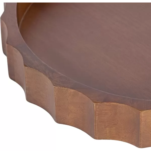 Kate and Laurel Lissi Decorative Round Tray with Wavy Design 16 Inch Diameter White Modern Scalloped Circle Serving Tray for Coffee Table Ottoman Dining Table or Entryway CatchAll TrayWalnut Brown