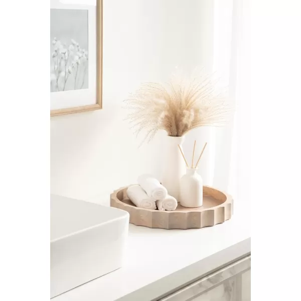 Kate and Laurel Lissi Decorative Round Tray with Wavy Design 16 Inch Diameter White Modern Scalloped Circle Serving Tray for Coffee Table Ottoman Dining Table or Entryway CatchAll TrayNatural
