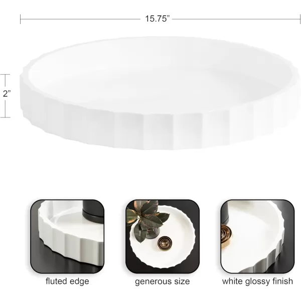 Kate and Laurel Lissi Decorative Round Tray with Wavy Design 16 Inch Diameter White Modern Scalloped Circle Serving Tray for Coffee Table Ottoman Dining Table or Entryway CatchAll TrayWhite