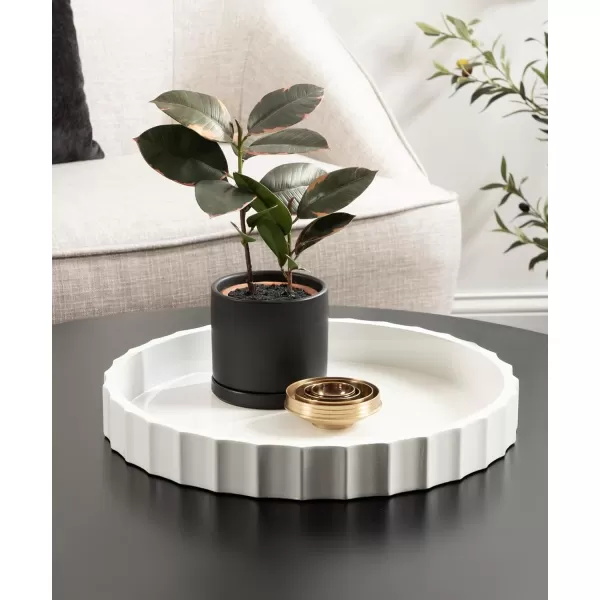 Kate and Laurel Lissi Decorative Round Tray with Wavy Design 16 Inch Diameter White Modern Scalloped Circle Serving Tray for Coffee Table Ottoman Dining Table or Entryway CatchAll TrayWhite