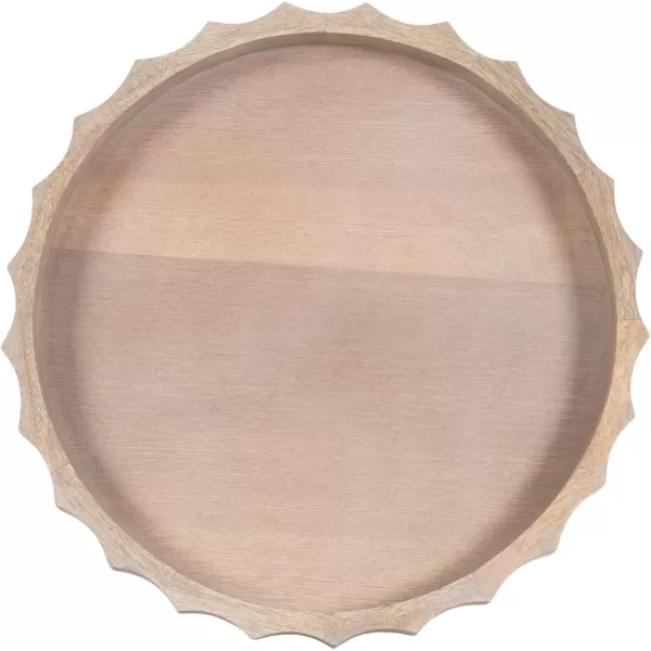 Kate and Laurel Lissi Decorative Round Tray with Wavy Design 16 Inch Diameter White Modern Scalloped Circle Serving Tray for Coffee Table Ottoman Dining Table or Entryway CatchAll TrayNatural