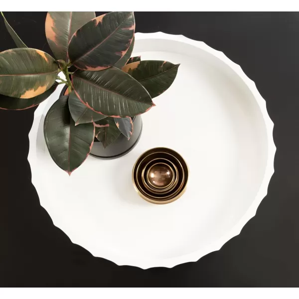 Kate and Laurel Lissi Decorative Round Tray with Wavy Design 16 Inch Diameter White Modern Scalloped Circle Serving Tray for Coffee Table Ottoman Dining Table or Entryway CatchAll TrayWhite