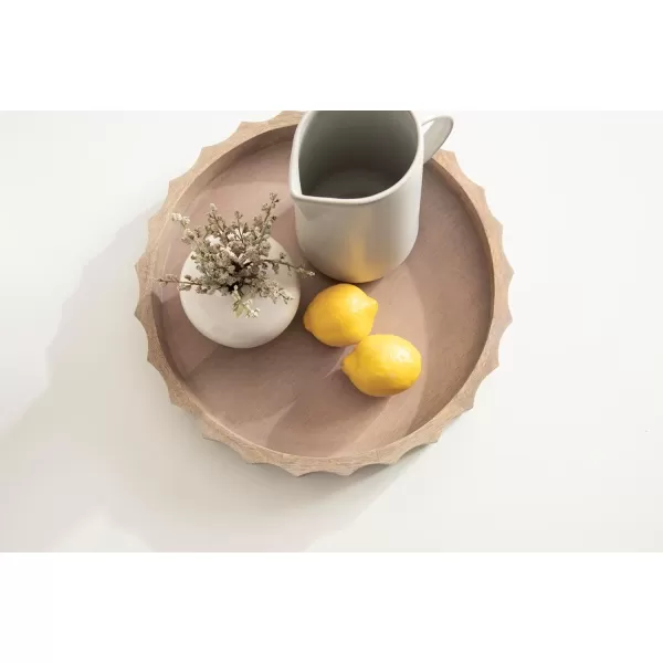 Kate and Laurel Lissi Decorative Round Tray with Wavy Design 16 Inch Diameter White Modern Scalloped Circle Serving Tray for Coffee Table Ottoman Dining Table or Entryway CatchAll TrayNatural