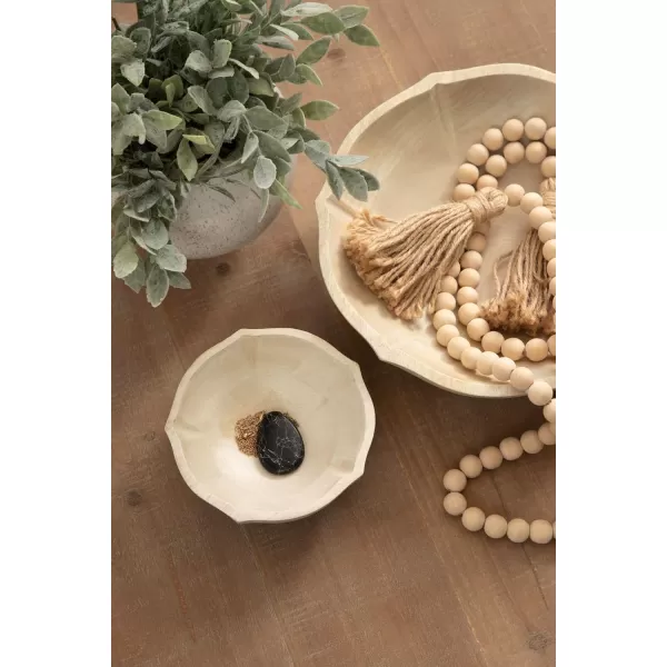 Kate and Laurel Lorah Decorative Carved Lotus Wooden Bowls Set of 2 Black Modern FoodSafe Fruit Bowls for Kitchen Counter or Use as a Key Bowl Set for an Entryway TableWhite