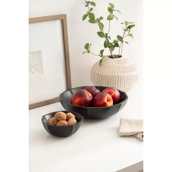 Kate and Laurel Lorah Decorative Carved Lotus Wooden Bowls Set of 2 Black Modern FoodSafe Fruit Bowls for Kitchen Counter or Use as a Key Bowl Set for an Entryway TableBlack