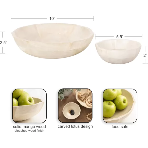 Kate and Laurel Lorah Decorative Carved Lotus Wooden Bowls Set of 2 Black Modern FoodSafe Fruit Bowls for Kitchen Counter or Use as a Key Bowl Set for an Entryway TableWhite
