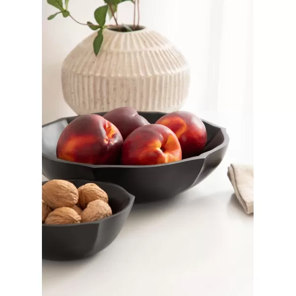 Kate and Laurel Lorah Decorative Carved Lotus Wooden Bowls Set of 2 Black Modern FoodSafe Fruit Bowls for Kitchen Counter or Use as a Key Bowl Set for an Entryway TableBlack