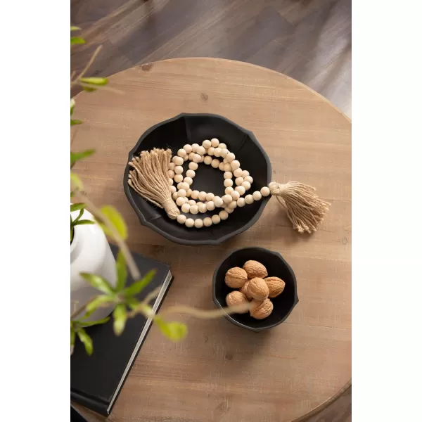 Kate and Laurel Lorah Decorative Carved Lotus Wooden Bowls Set of 2 Black Modern FoodSafe Fruit Bowls for Kitchen Counter or Use as a Key Bowl Set for an Entryway TableBlack