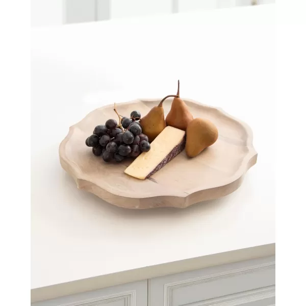 Kate and Laurel Lorah Farmhouse Wood Round Lazy Susan Tray 16 x 16 Natural Scalloped Wooden Countertop Organizer with Turning Lazy Susan for Kitchen Storage Coffee Table or Living Room Ottoman