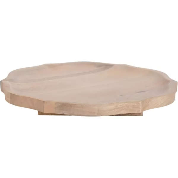 Kate and Laurel Lorah Farmhouse Wood Round Lazy Susan Tray 16 x 16 Natural Scalloped Wooden Countertop Organizer with Turning Lazy Susan for Kitchen Storage Coffee Table or Living Room Ottoman
