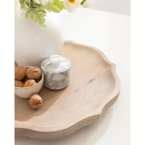 Kate and Laurel Lorah Farmhouse Wood Round Lazy Susan Tray 16 x 16 Natural Scalloped Wooden Countertop Organizer with Turning Lazy Susan for Kitchen Storage Coffee Table or Living Room Ottoman