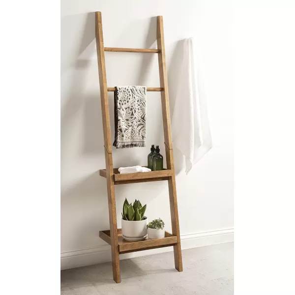 Kate and Laurel Lowry Farmhouse Wood Ladder Shelf 18 x 14 x 58 Natural Wood Decorative Modern Leaning Shelf for Storage and Display