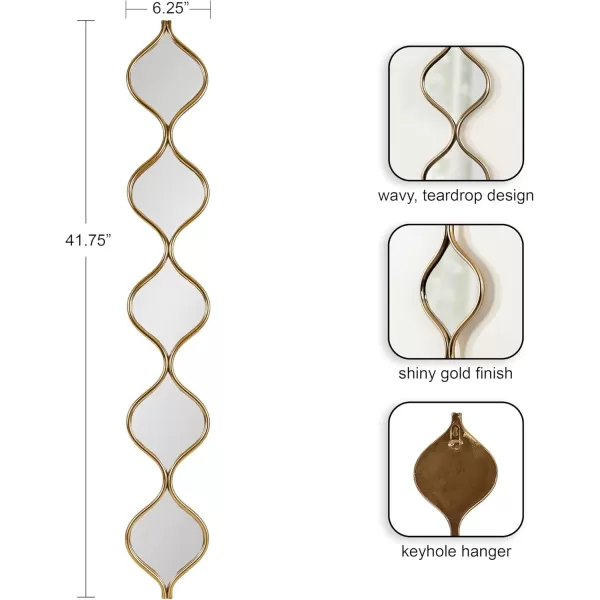 Kate and Laurel Loxi Slim Teardrop Panel Wall Mirror 7 x 42 Gold Glam Tall Teardrop Mirror Wall Decor for Use as Skinny Entryway Mirror or Decorative Bedroom Mirror