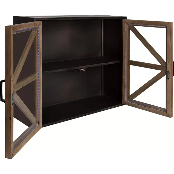 Kate and Laurel Mace Decorative Farmhouse Rustic Wood and Metal Wall Mounted Double Door Storage Cabinet 24 x 8 x 20 Rustic Brown and Black Wooden Floating Wall Cabinet for Versatile Home Storage