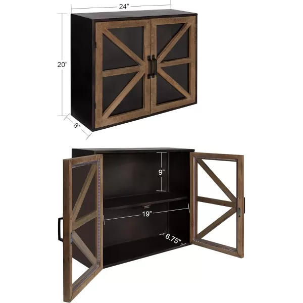 Kate and Laurel Mace Decorative Farmhouse Rustic Wood and Metal Wall Mounted Double Door Storage Cabinet 24 x 8 x 20 Rustic Brown and Black Wooden Floating Wall Cabinet for Versatile Home Storage