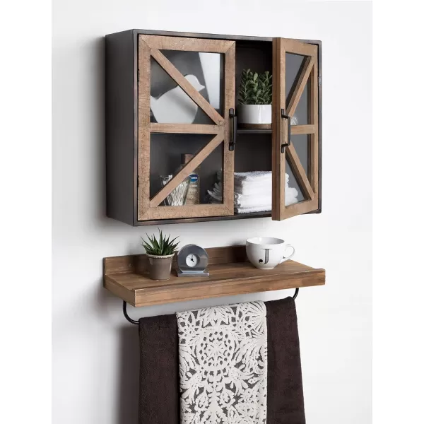 Kate and Laurel Mace Decorative Farmhouse Rustic Wood and Metal Wall Mounted Double Door Storage Cabinet 24 x 8 x 20 Rustic Brown and Black Wooden Floating Wall Cabinet for Versatile Home Storage