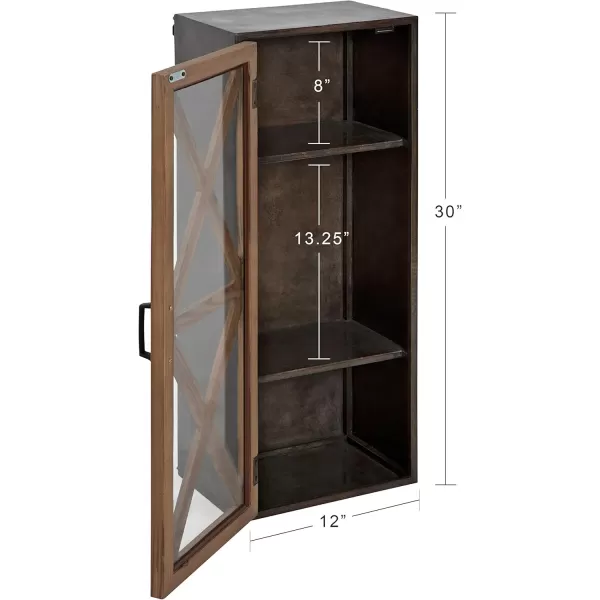 Kate and Laurel Mace Decorative Rustic Floating Storage Cabinet 30quot x 12quot Rustic Brown Door with Bronze Metal Frame Farmhouse Inspired Wall Mounted Storage Hutch