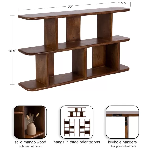 Kate and Laurel Madero Transitional Solid Wood Wall Shelf 30 x 6 x 17 Walnut Brown Modern Small Bookshelf for Use as Living Room Display Shelf or Over Toilet Storage ShelfWalnut Brown