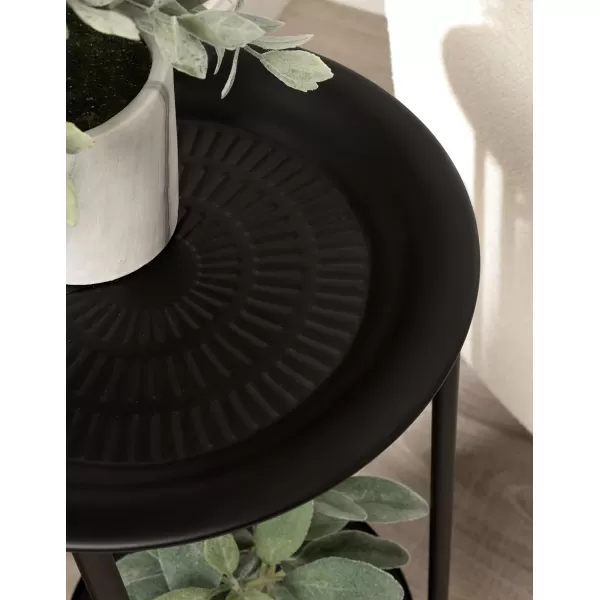 Kate and Laurel Mahdavi Modern Unique Plant Stand Accent Table with Textured Top 12x12x27 BlackBlack