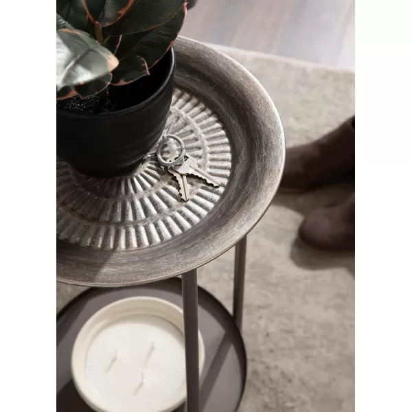 Kate and Laurel Mahdavi Modern Unique Plant Stand Accent Table with Textured Top 12x12x27 BlackPewter