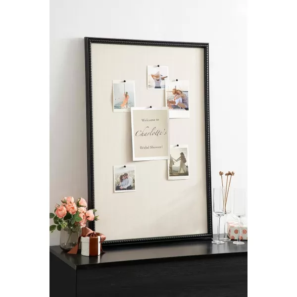 Kate and Laurel Makenna Traditional Linen Fabric Pinboard with Stunning Beaded Frame 24x36 WhiteBlack