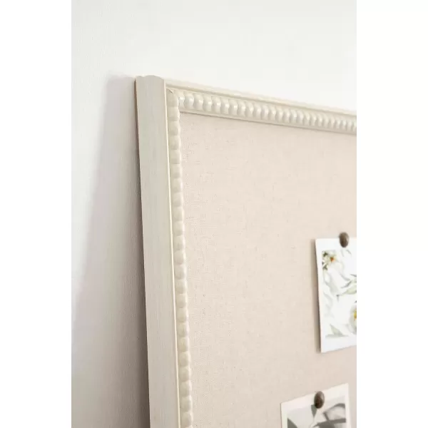 Kate and Laurel Makenna Traditional Linen Fabric Pinboard with Stunning Beaded Frame 24x36 WhiteWhite