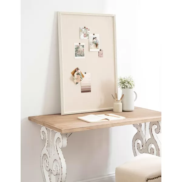 Kate and Laurel Makenna Traditional Linen Fabric Pinboard with Stunning Beaded Frame 24x36 WhiteWhite