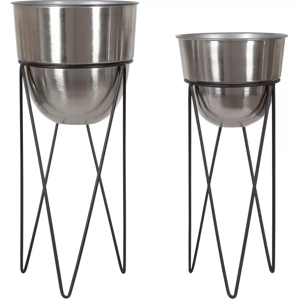 Kate and Laurel Mantua Modern Metal Planter Set Set of 2 Black and Silver Decorative Planter with Stand Collection