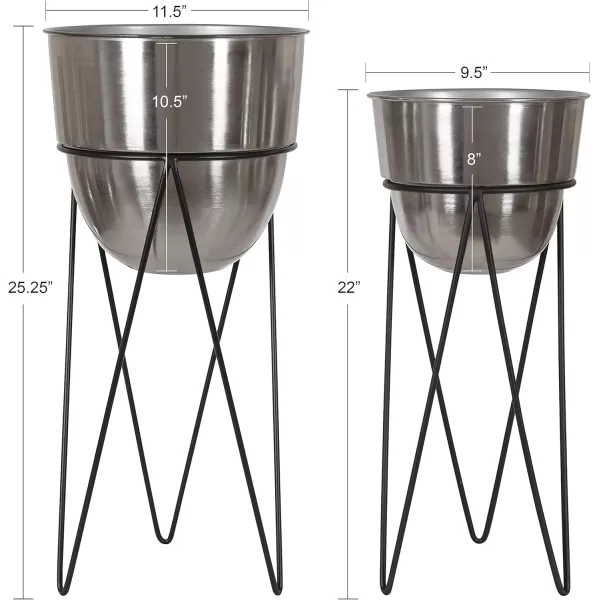 Kate and Laurel Mantua Modern Metal Planter Set Set of 2 Black and Silver Decorative Planter with Stand Collection