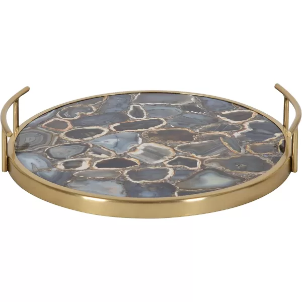 Kate and Laurel Marbury Modern Round Marble Tray 14 Inch Diameter Silver Decorative White Marble Tray for Display and StorageBlack Agate and Gold