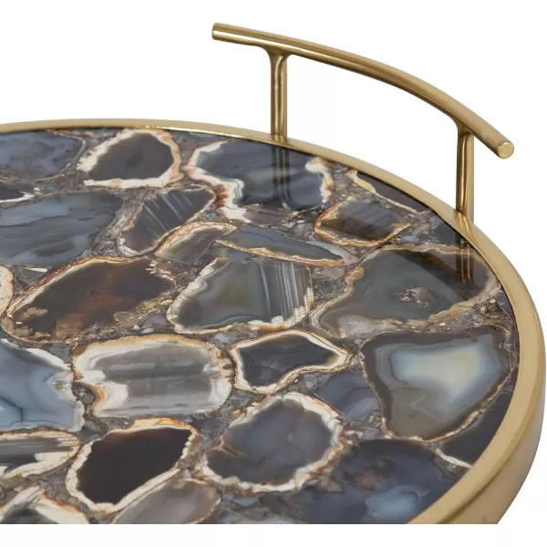 Kate and Laurel Marbury Modern Round Marble Tray 14 Inch Diameter Silver Decorative White Marble Tray for Display and StorageBlack Agate and Gold