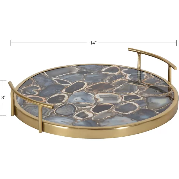Kate and Laurel Marbury Modern Round Marble Tray 14 Inch Diameter Silver Decorative White Marble Tray for Display and StorageBlack Agate and Gold