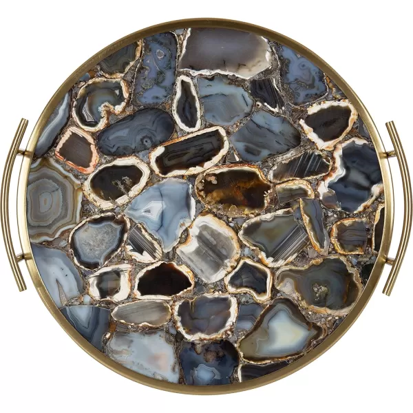 Kate and Laurel Marbury Modern Round Marble Tray 14 Inch Diameter Silver Decorative White Marble Tray for Display and StorageBlack Agate and Gold
