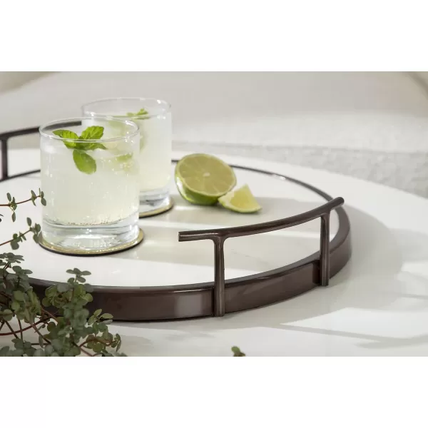 Kate and Laurel Marbury Modern Round Marble Tray 14 Inch Diameter Silver Decorative White Marble Tray for Display and StorageBronze