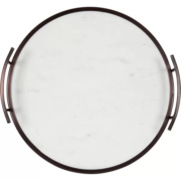 Kate and Laurel Marbury Modern Round Marble Tray 14 Inch Diameter Silver Decorative White Marble Tray for Display and StorageBronze
