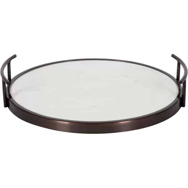 Kate and Laurel Marbury Modern Round Marble Tray 14 Inch Diameter Silver Decorative White Marble Tray for Display and StorageBronze