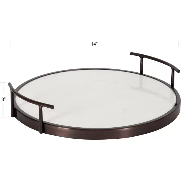 Kate and Laurel Marbury Modern Round Marble Tray 14 Inch Diameter Silver Decorative White Marble Tray for Display and StorageBronze