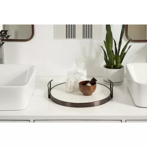 Kate and Laurel Marbury Modern Round Marble Tray 14 Inch Diameter Silver Decorative White Marble Tray for Display and StorageBronze