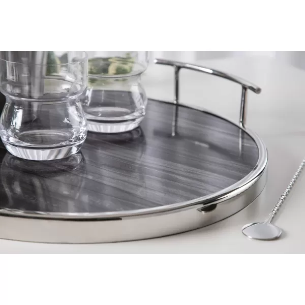Kate and Laurel Marbury Modern Round Marble Tray 14 Inch Diameter Silver Decorative White Marble Tray for Display and StorageGray