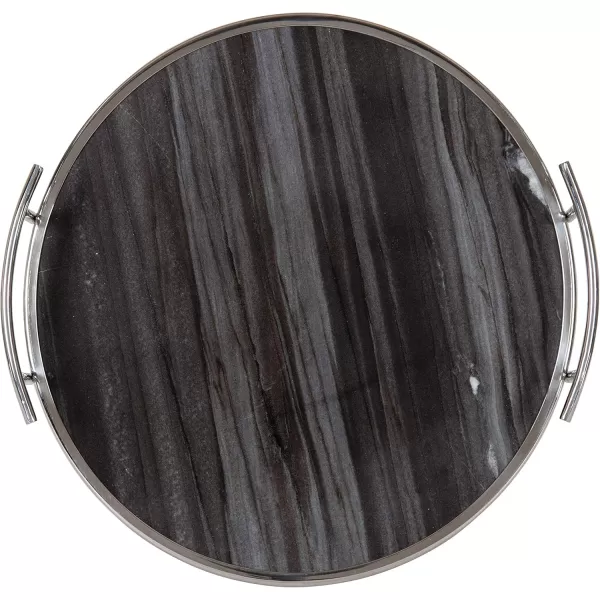 Kate and Laurel Marbury Modern Round Marble Tray 14 Inch Diameter Silver Decorative White Marble Tray for Display and StorageGray