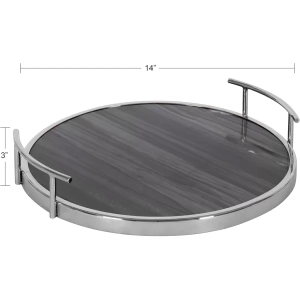 Kate and Laurel Marbury Modern Round Marble Tray 14 Inch Diameter Silver Decorative White Marble Tray for Display and StorageGray