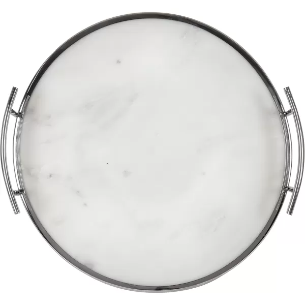 Kate and Laurel Marbury Modern Round Marble Tray 14 Inch Diameter Silver Decorative White Marble Tray for Display and StorageSilver