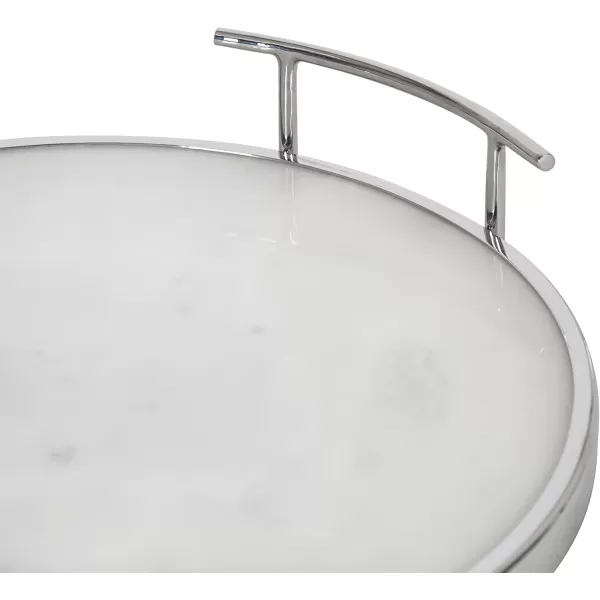 Kate and Laurel Marbury Modern Round Marble Tray 14 Inch Diameter Silver Decorative White Marble Tray for Display and StorageSilver