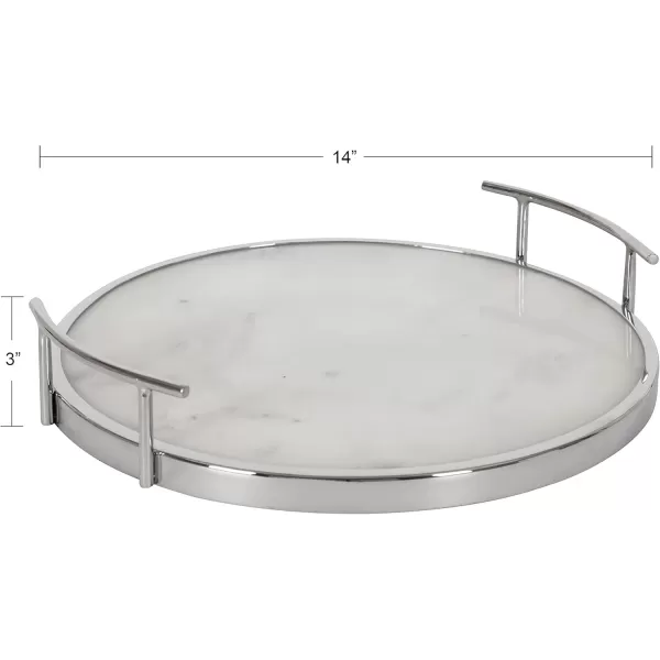 Kate and Laurel Marbury Modern Round Marble Tray 14 Inch Diameter Silver Decorative White Marble Tray for Display and StorageSilver