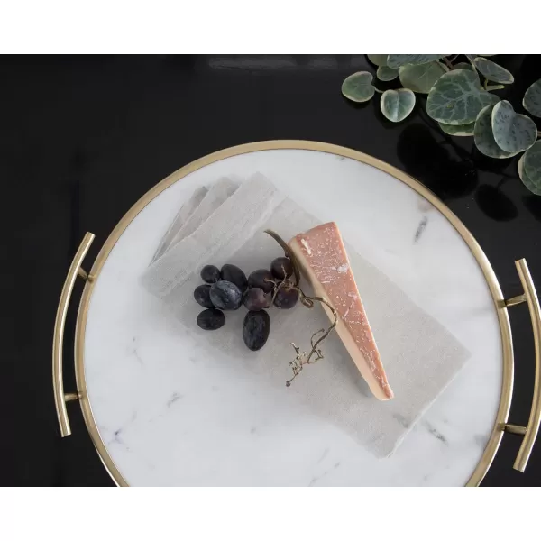 Kate and Laurel Marbury Modern Round Marble Tray 14 Inch Diameter Silver Decorative White Marble Tray for Display and StorageWhiteGold