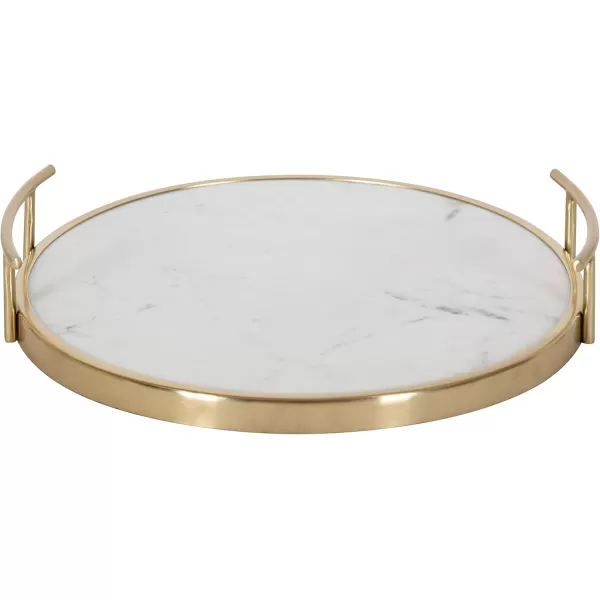 Kate and Laurel Marbury Modern Round Marble Tray 14 Inch Diameter Silver Decorative White Marble Tray for Display and StorageWhiteGold