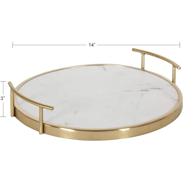 Kate and Laurel Marbury Modern Round Marble Tray 14 Inch Diameter Silver Decorative White Marble Tray for Display and StorageWhiteGold