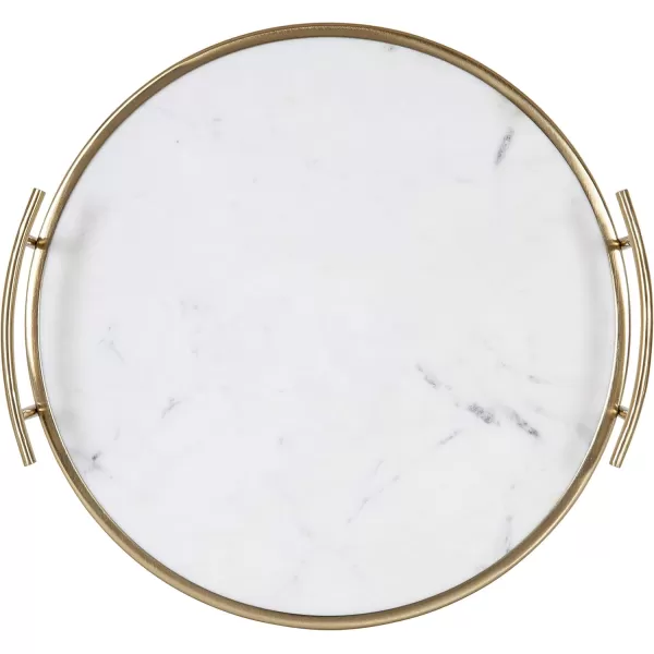 Kate and Laurel Marbury Modern Round Marble Tray 14 Inch Diameter Silver Decorative White Marble Tray for Display and StorageWhiteGold