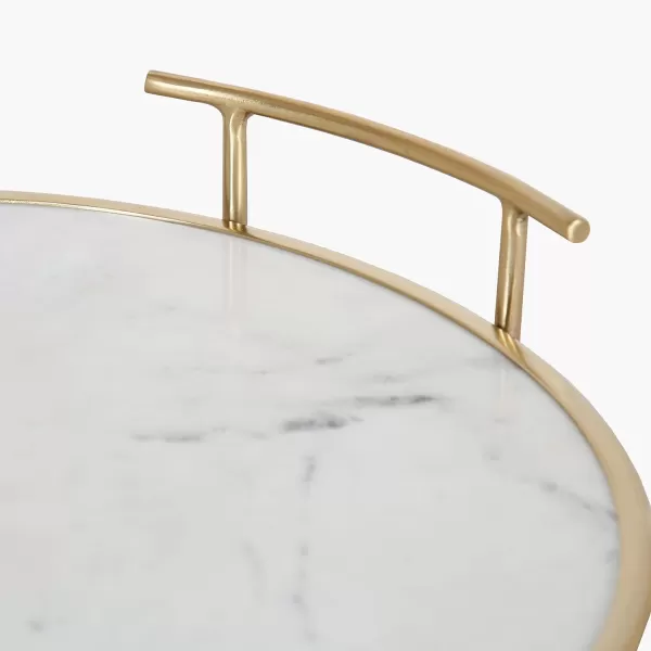 Kate and Laurel Marbury Modern Round Marble Tray 14 Inch Diameter Silver Decorative White Marble Tray for Display and StorageWhiteGold